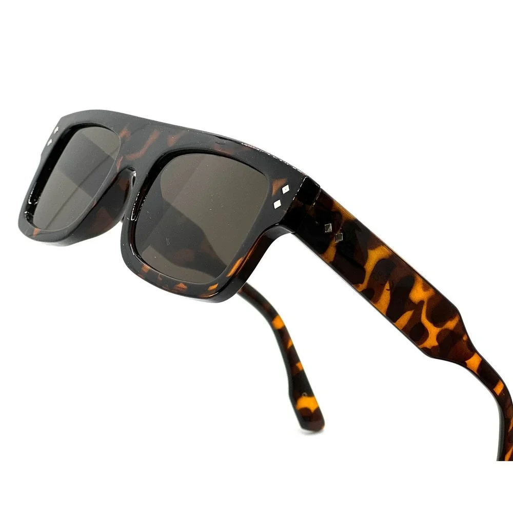Tortoise Sunglasses Square Flat Top Fashion Stylish Glasses Class Sophistication